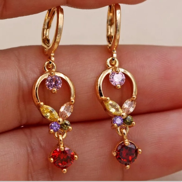 18K gold filled ruby butterfly earrings